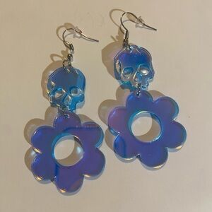 Blue and Purple Skull Flower Earrings